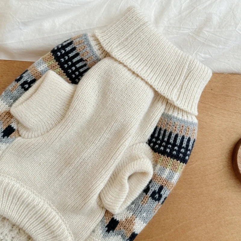 Jersey de Punto para Perros con Cuello Alto - Suéter Cálido de Invierno Estilo Retro