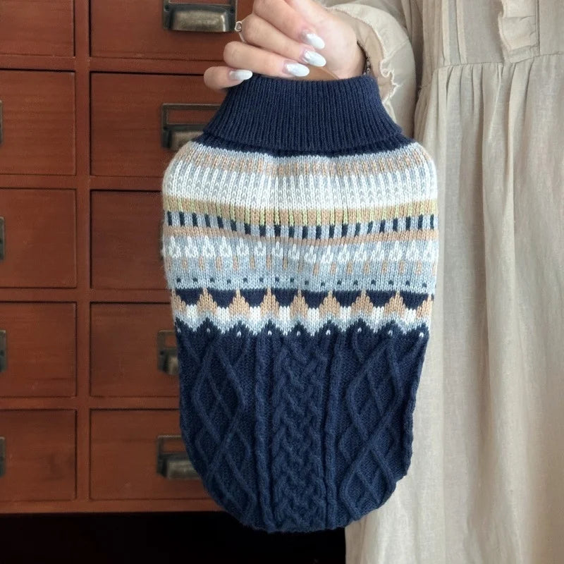 Jersey de Punto para Perros con Cuello Alto - Suéter Cálido de Invierno Estilo Retro