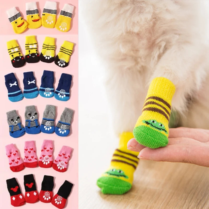 Calcetines Antideslizantes para Perros - Pack de 4 Unidades con Diseños Adorables