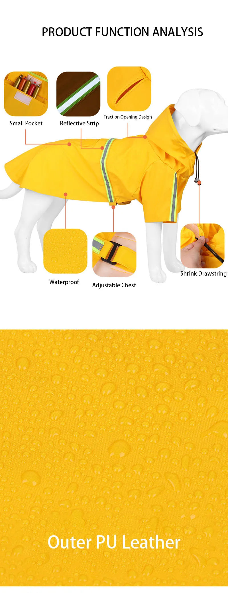 Chubasquero Impermeable para Perros con Capucha - Reflectante y Cortavientos