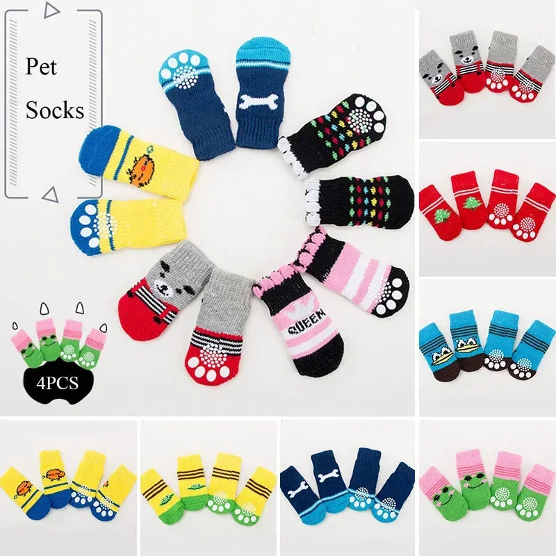 Calcetines Antideslizantes para Perros - Pack de 4 Unidades con Diseños Adorables