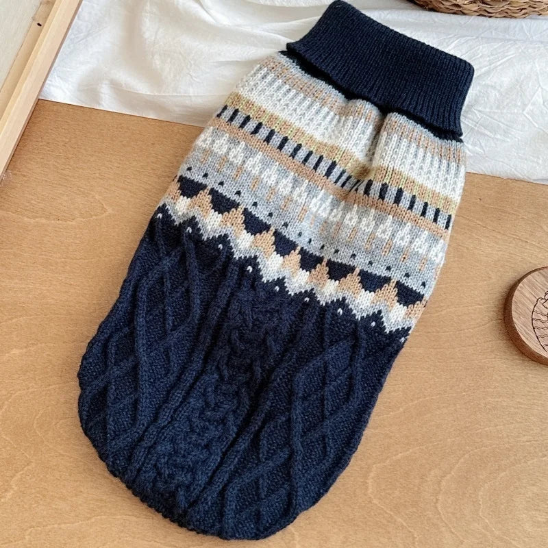 Jersey de Punto para Perros con Cuello Alto - Suéter Cálido de Invierno Estilo Retro