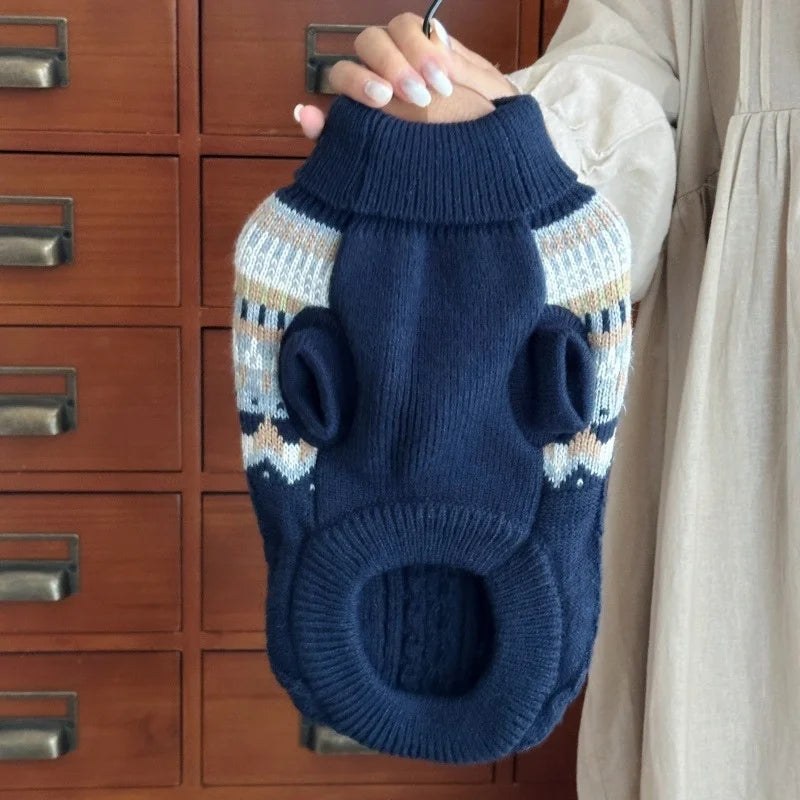 Jersey de Punto para Perros con Cuello Alto - Suéter Cálido de Invierno Estilo Retro