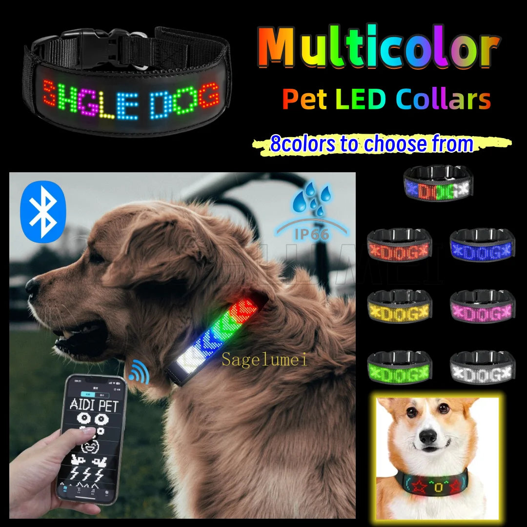 Collar LED Programable para Perros - Pantalla Multicolor Personalizable