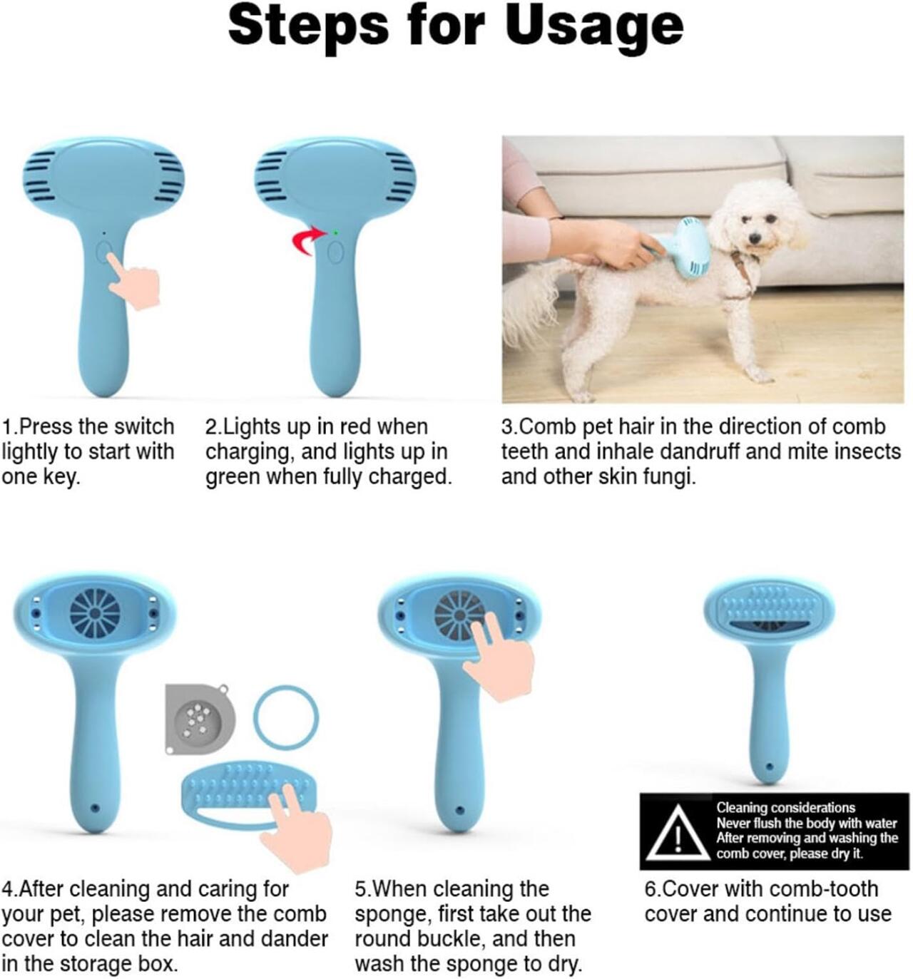 Cepillo Eléctrico Quitapelos para Mascotas - Aspirador de Pelo Recargable